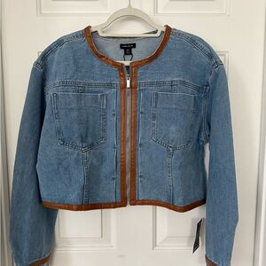 Karen Millen Blue Denim Jacket with leather Accents Sz 14